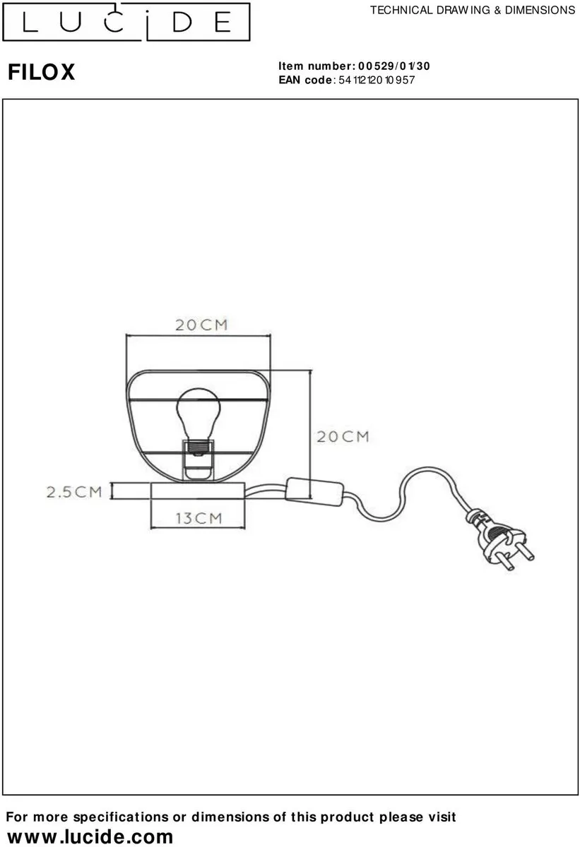 Lucide FILOX Tafellamp Ø20cm - 1xE27 - Zwart