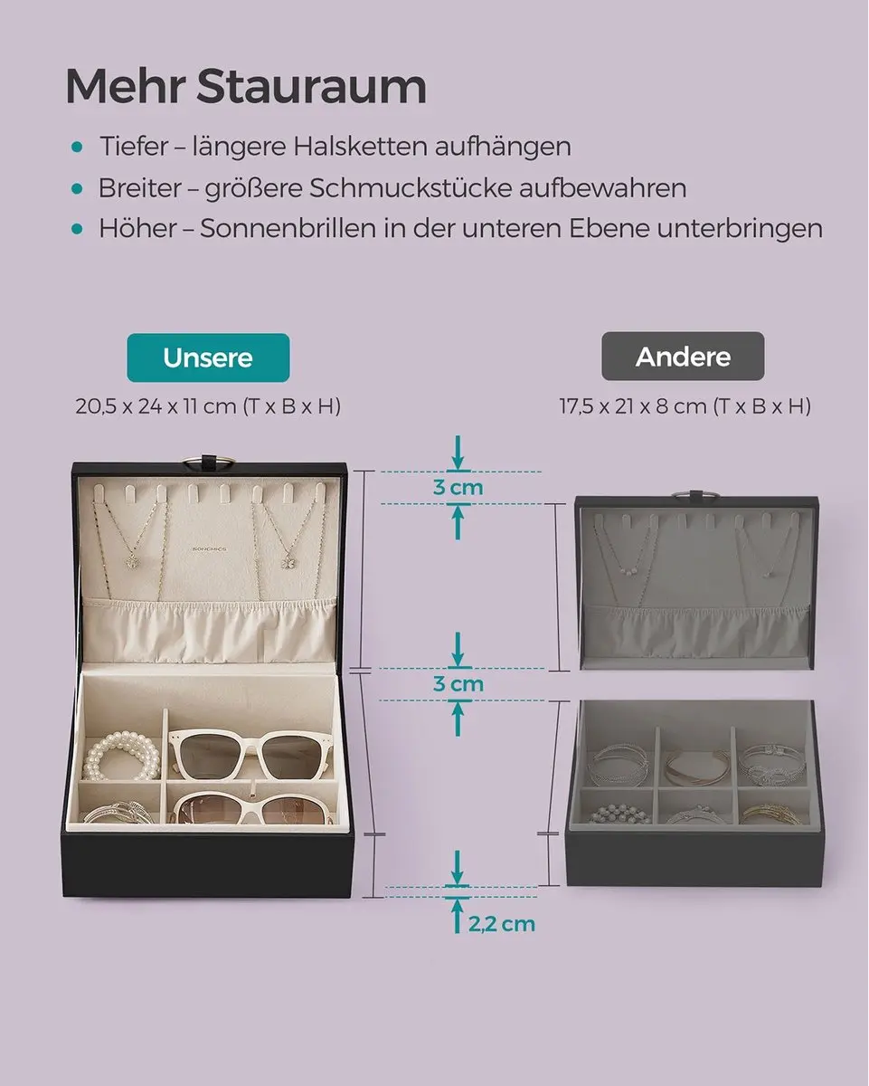 Songmics JBC165B01 Schmuckkästchen 2 lagen