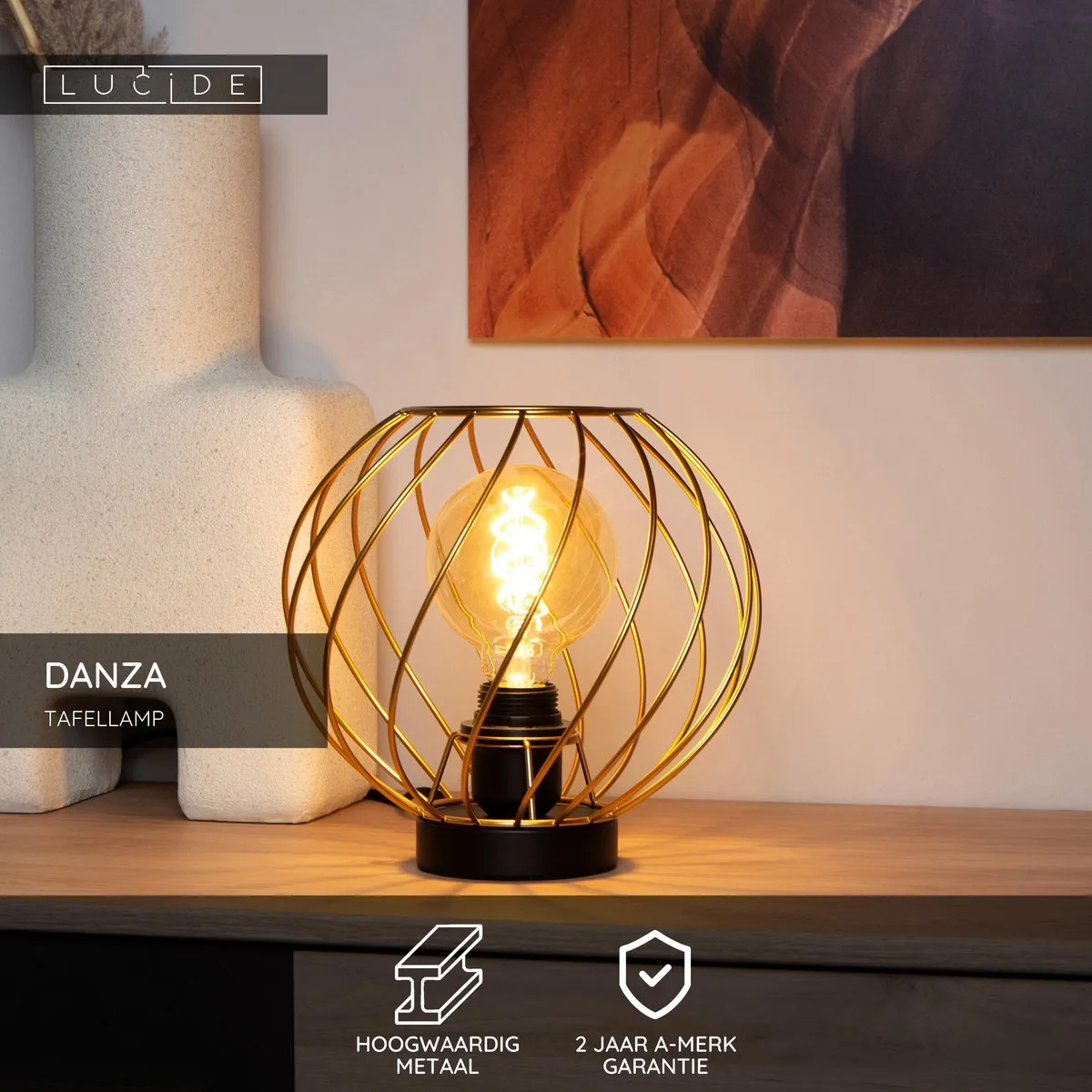 Lucide Danza Tafellamp Ø25cm Mat Goud