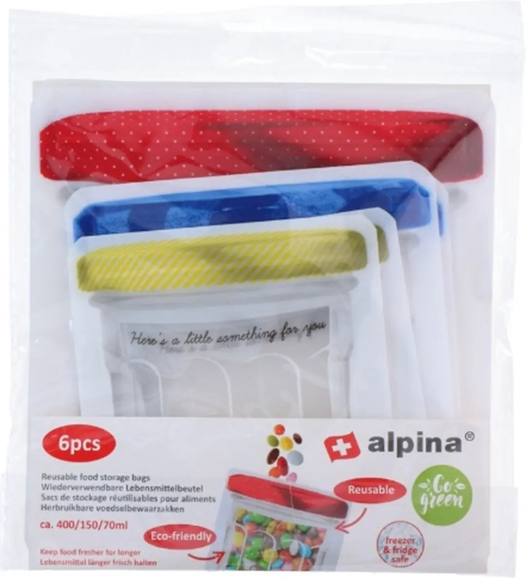 Alpina Herbruikbare Voedselbewaarzakken 6 Stuks - Rood/Blauw/Gelb