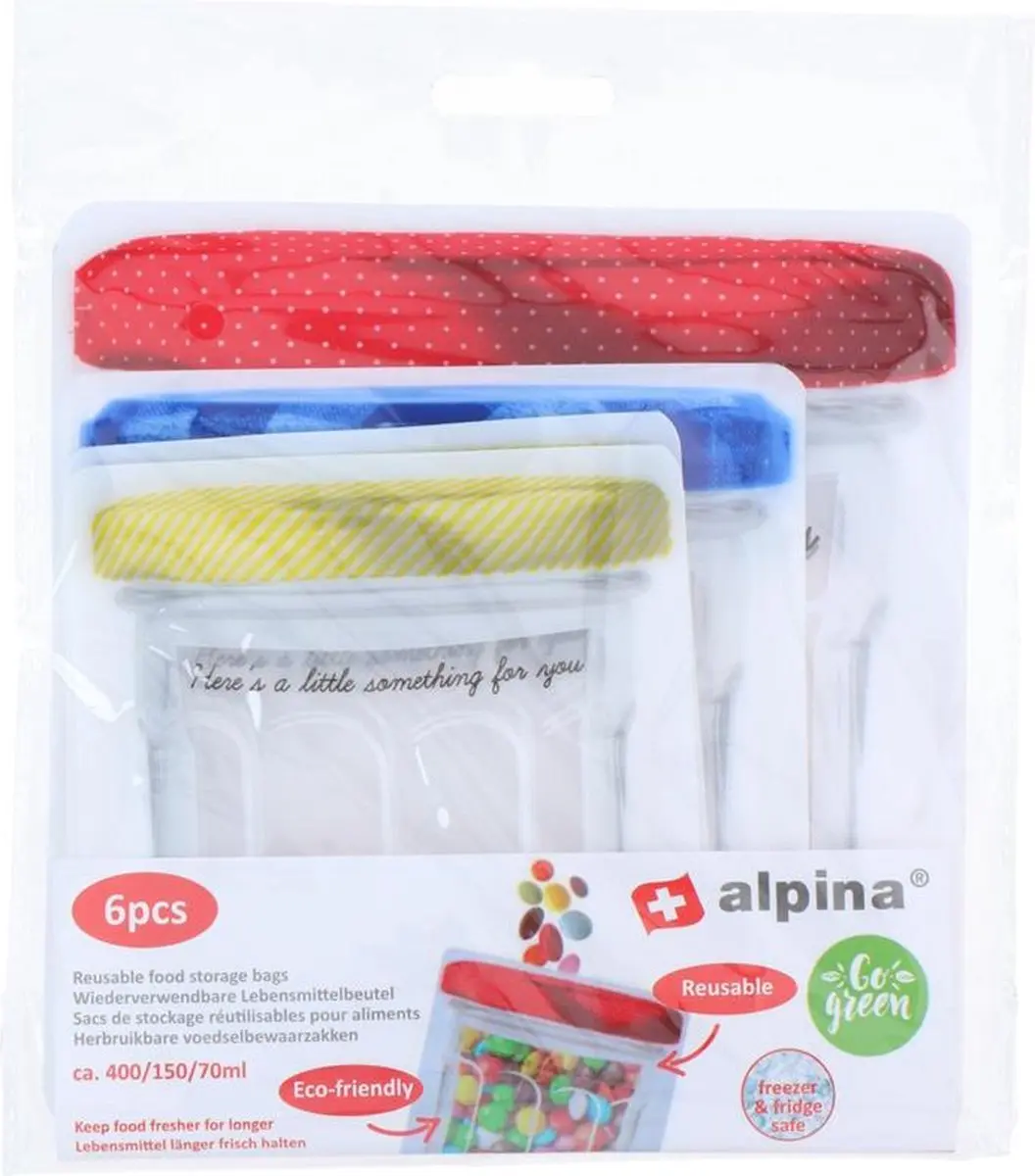 Alpina Herbruikbare Voedselbewaarzakken 6 Stuks - Rood/Blauw/Gelb