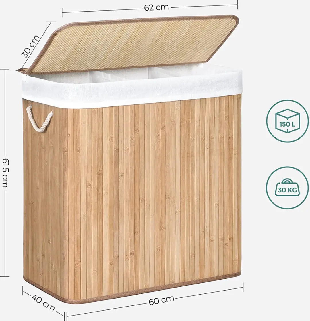 Songmics Bamboe Wasmand 150L - 3 Compartimenten - afbeelding 6 van 6