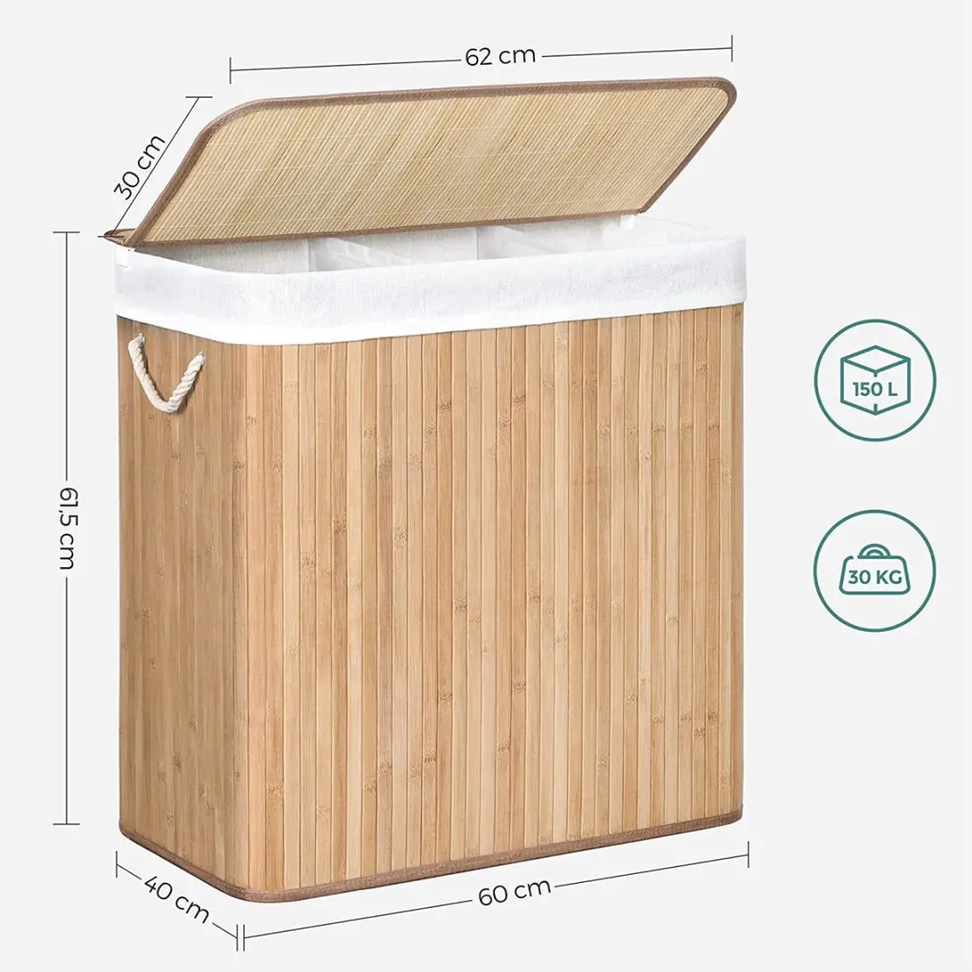 Songmics Bamboe Wasmand 150L - 3 Compartimenten