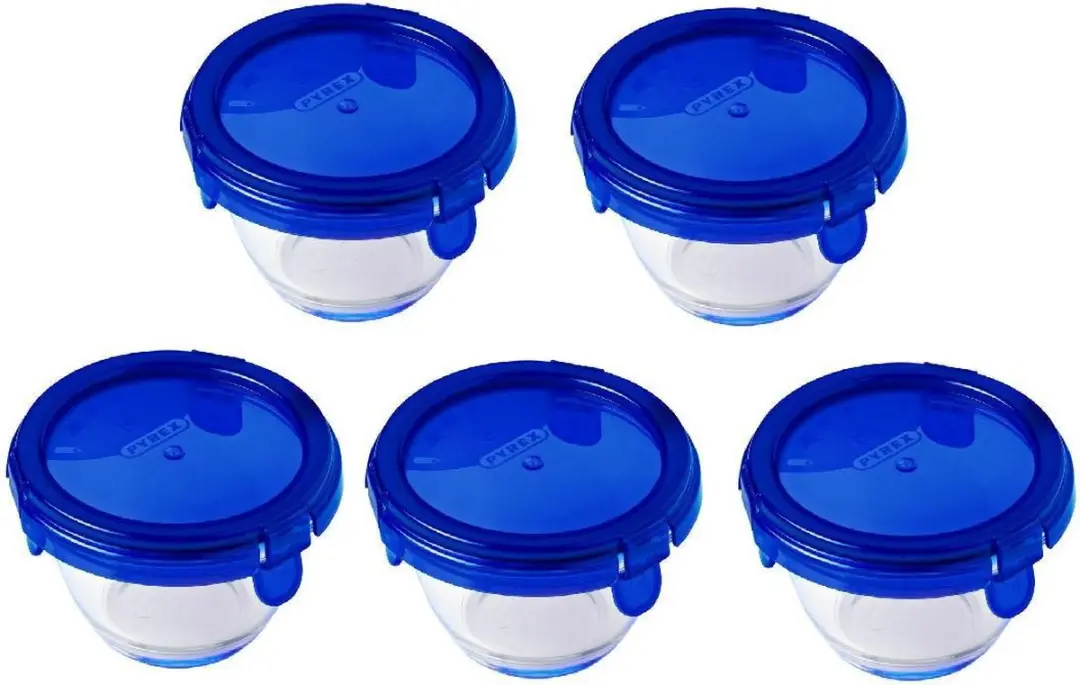 PYREX Cook & Go Ronde Schaal 200ml - Set van 5 - Blauw/Transparant - afbeelding 6 van 6