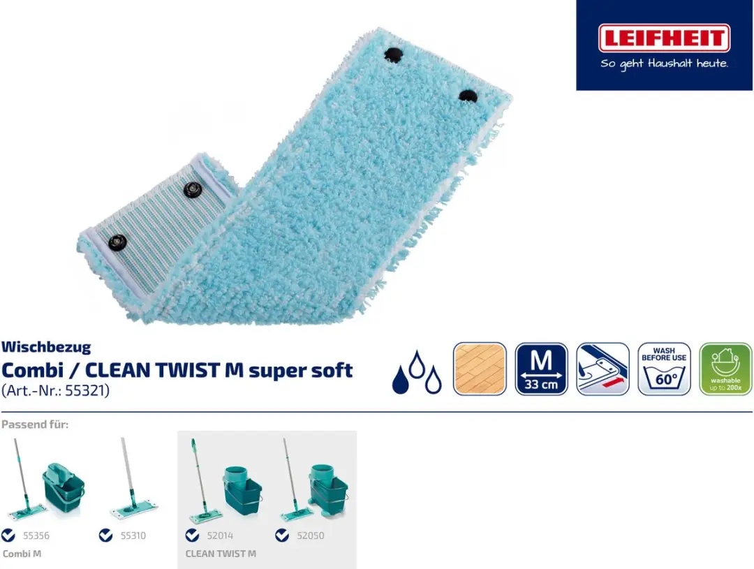 Leifheit Clean Twist M Vloerwisserdoek 55165 - 2 Stuks Super Soft