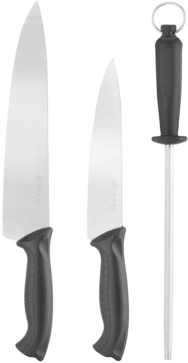 Hendi Koksmessen 3-delig 18/24cm + Slijpstaal 23cm - Zwart - afbeelding 4 van 6
