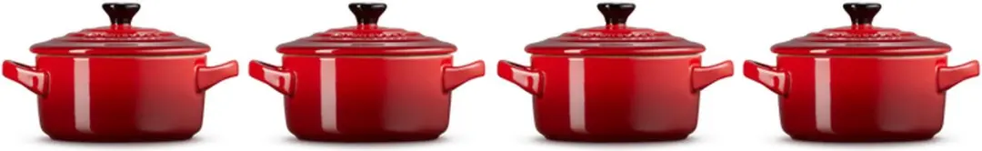 Le Creuset Aardewerken Mini Pannetjes 250ml - 4 Stuks Kersenrood