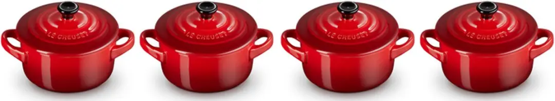 Le Creuset Aardewerken Mini Pannetjes 250ml - 4 Stuks Kersenrood