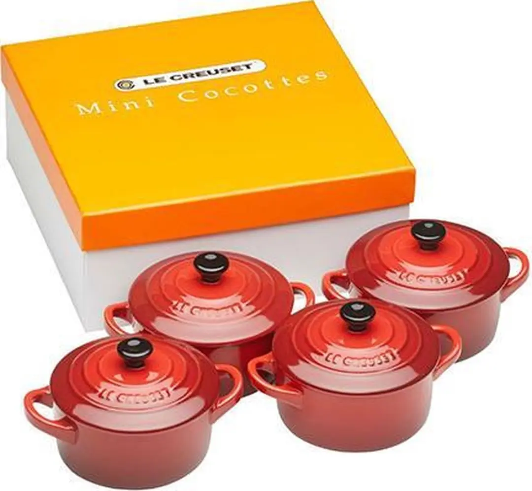 Le Creuset Aardewerken Mini Pannetjes 250ml - 4 Stuks Kersenrood