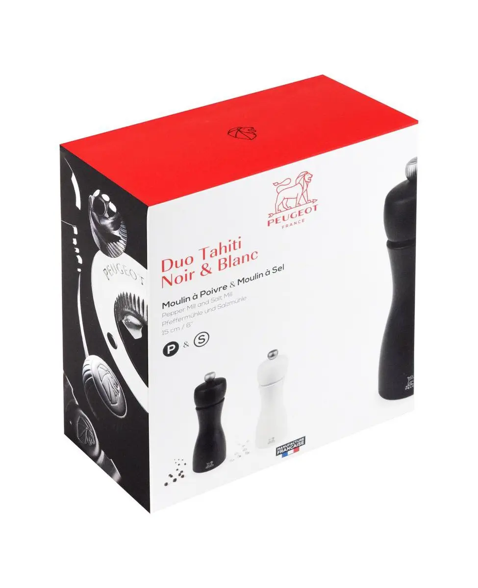 Peugeot Tahiti Peper- en Zoutmolen Duo - 15 cm - Mat Zwart & Wit
