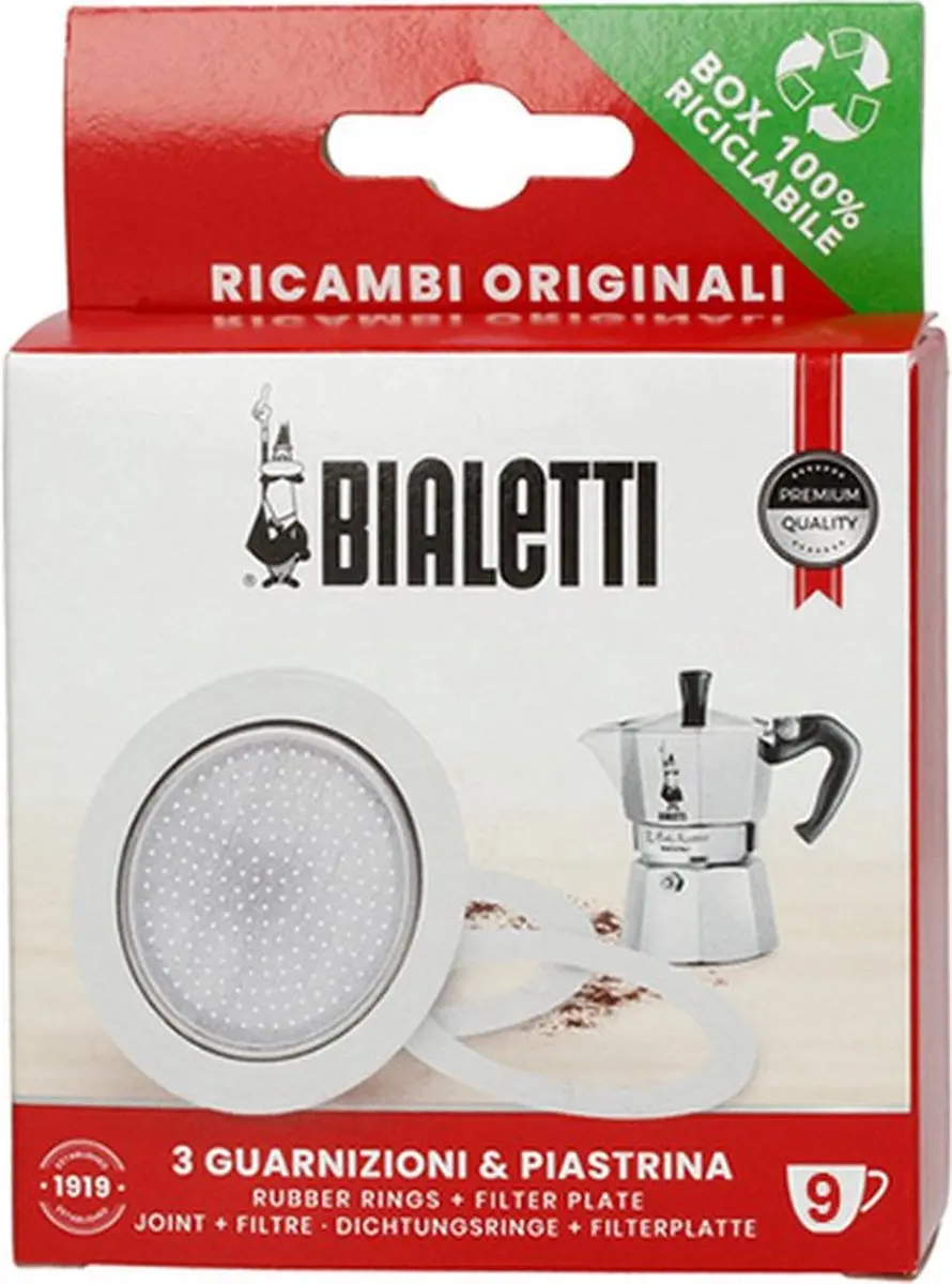 Bialetti Moka Express Filterplaatje + Ringen Set - 4-delig - Zilver