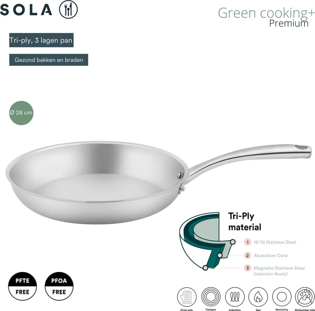 Sola Green Cooking Koekenpan 28cm - Zilver