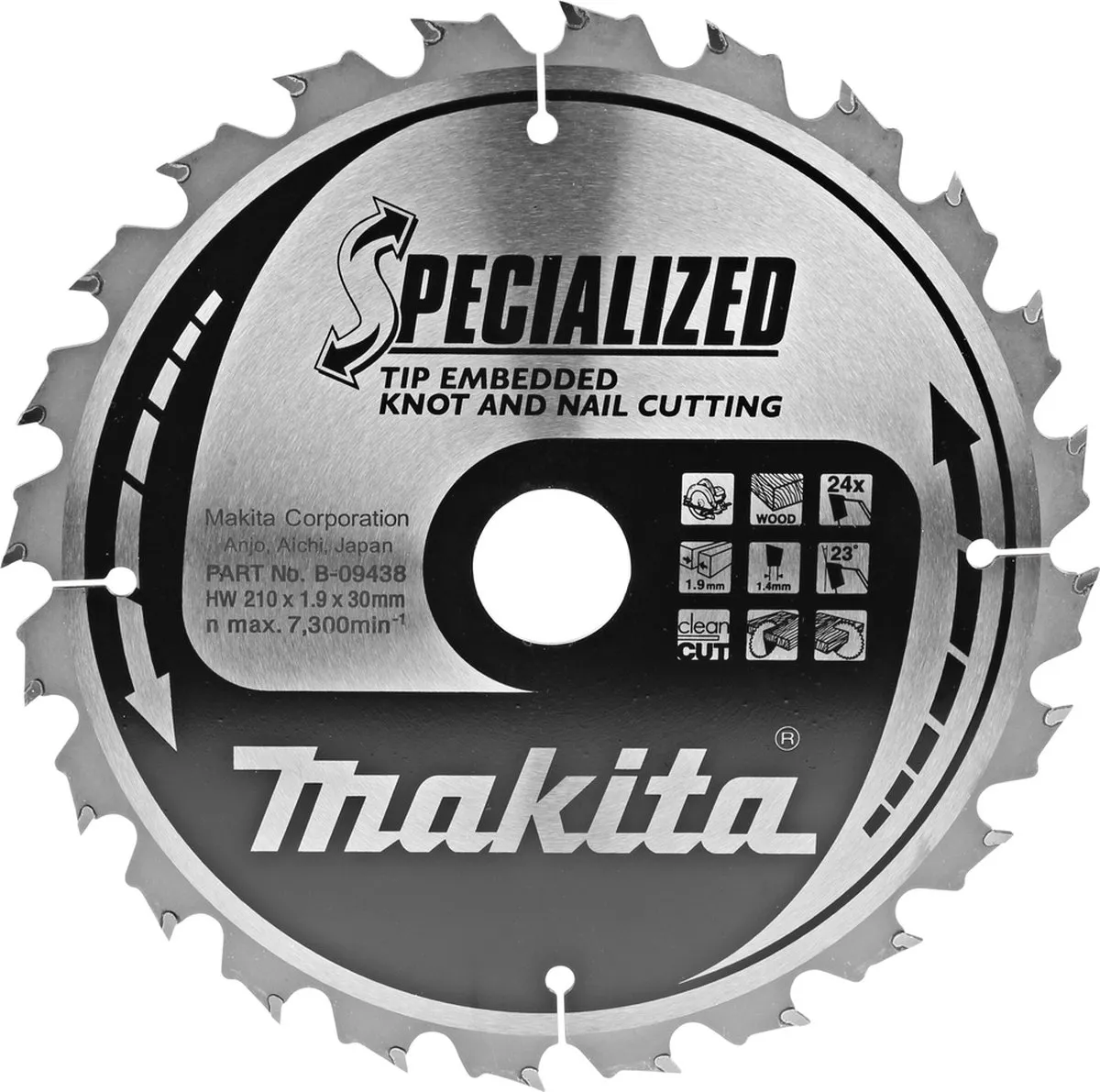Makita Cirkelzaagblad B-09438 Hout Noest/Spijker 210mm - 24T - afbeelding 2 van 5