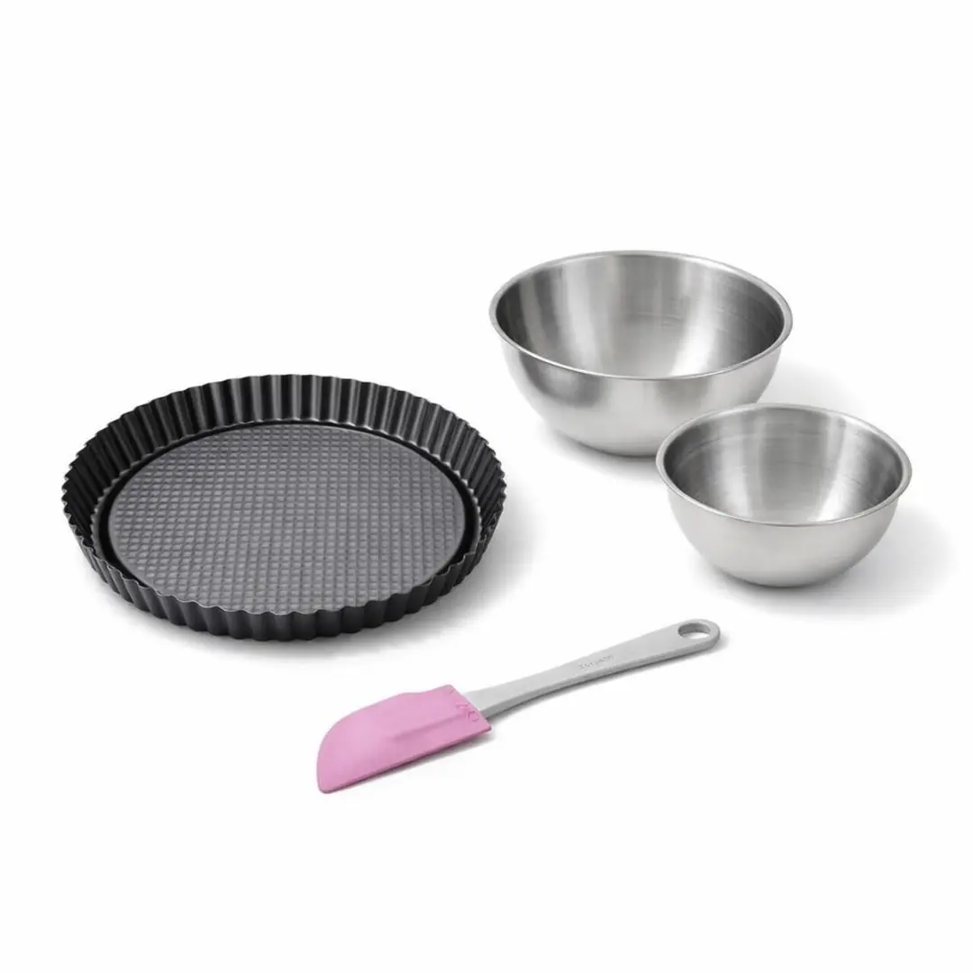Zenker Taartset 28cm - Omgekeerde vorm, spatel & 2 roestvrijstalen kommen - Zwart