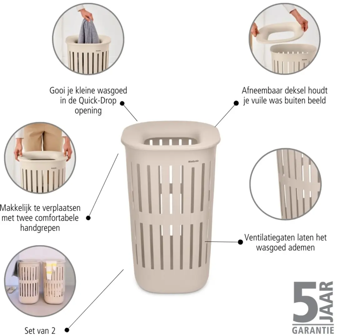 Brabantia Collect-It Wasmand 55L - 2 Stuks Soft Beige - afbeelding 6 van 6