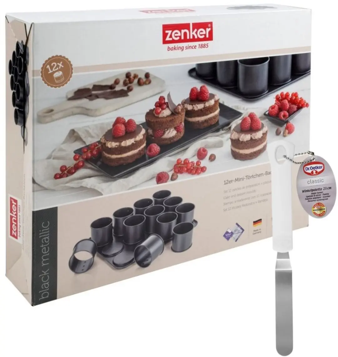 Zenker Bakplaat Mini-taartjes Glazuurspatel - 12 Stuks - Wit/Zwart