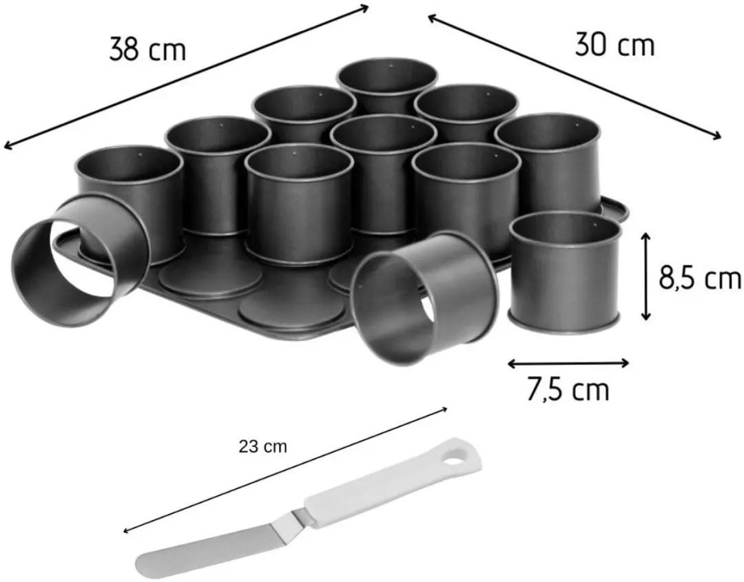 Zenker Bakplaat Mini-taartjes Glazuurspatel - 12 Stuks - Wit/Zwart