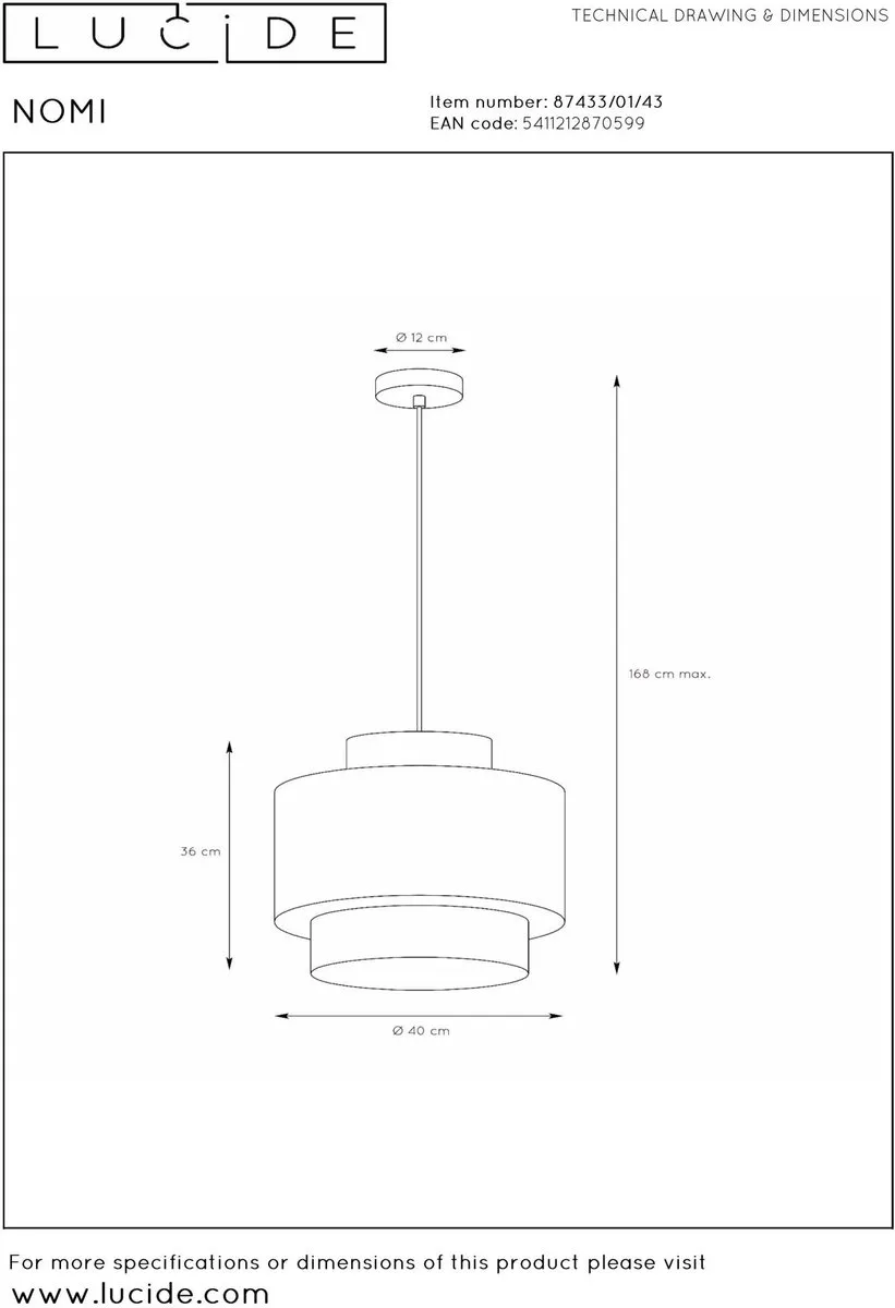 Lucide Nomi Hanglamp Ø40cm - Taupe