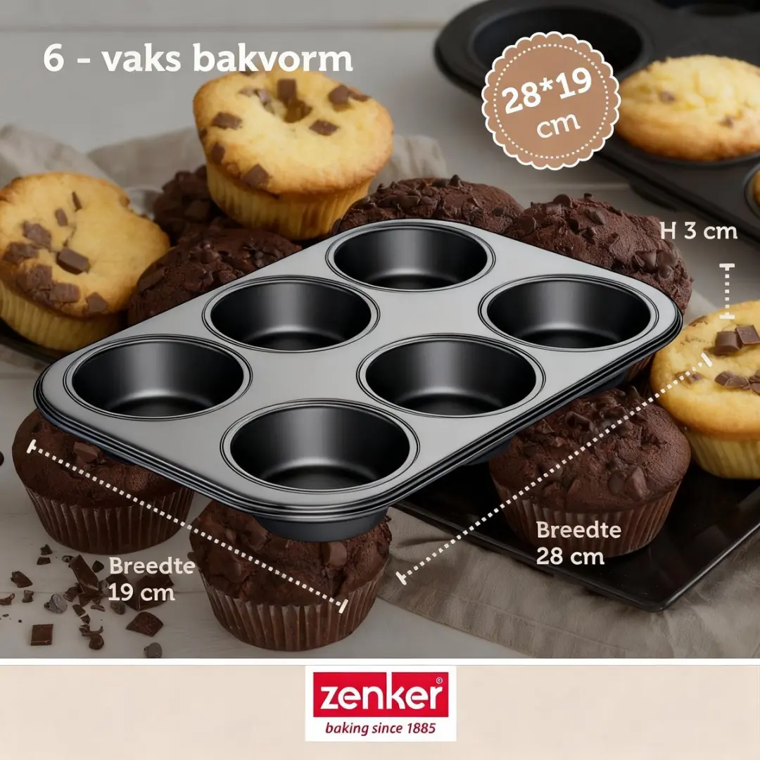 Zenker Muffinvorm 6 Holtes 28x19cm - Zwart