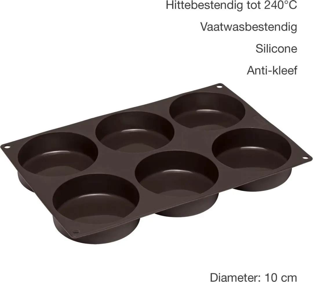 Lurch Flexiform Bakvorm 6 Hamburgerbroodjes - Silicone Ø10cm - Bruin