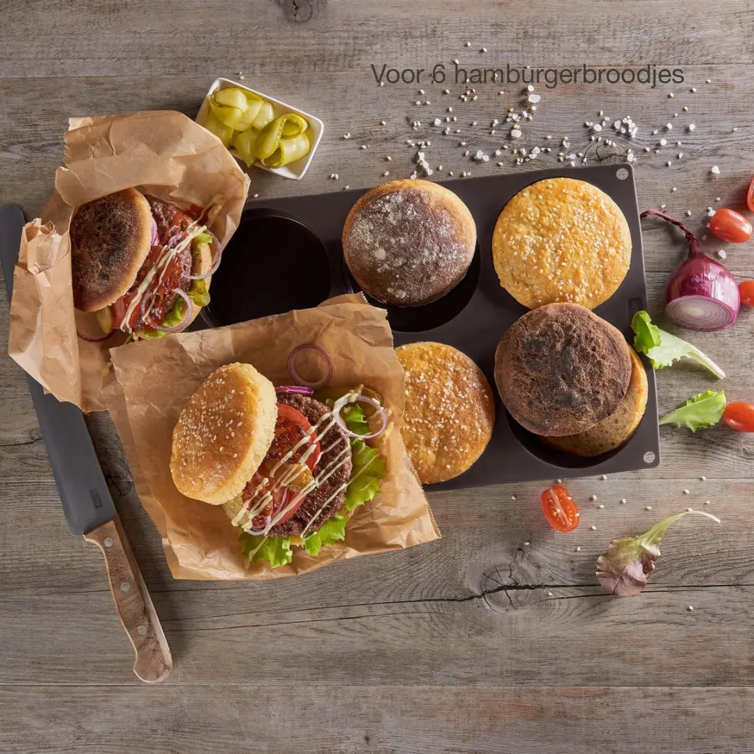 Lurch Flexiform Bakvorm 6 Hamburgerbroodjes - Silicone Ø10cm - Bruin