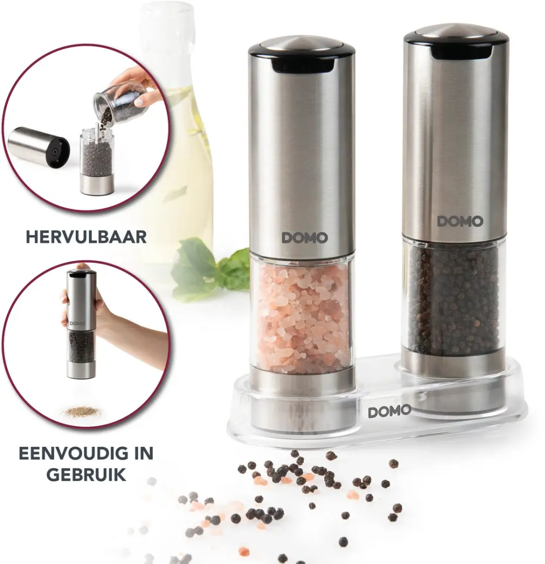 Domo DO3102 Oplaadbare Peper- en Zoutmolen Glas - 2 Stuks