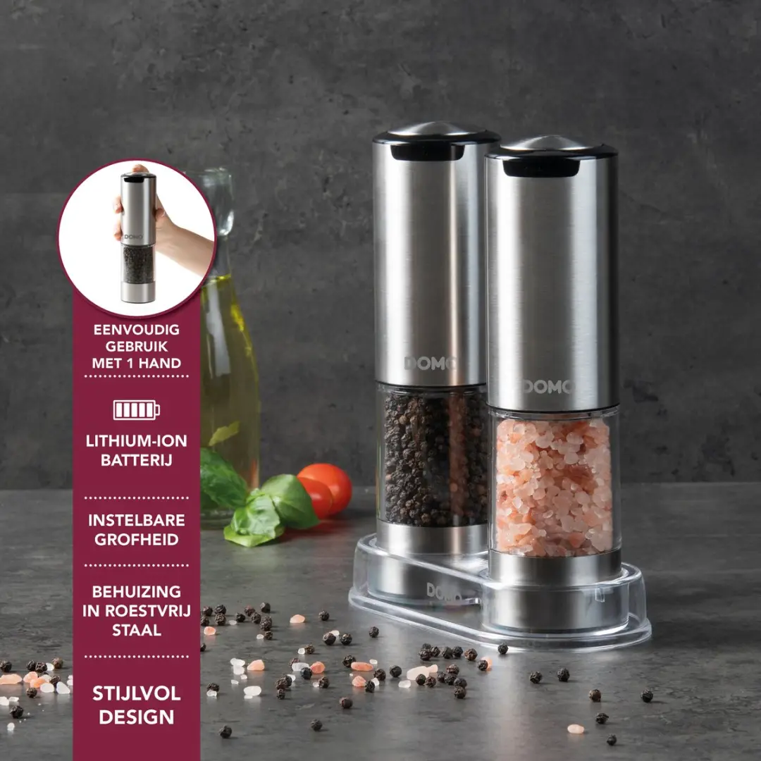 Domo DO3102 Oplaadbare Peper- en Zoutmolen Glas - 2 Stuks