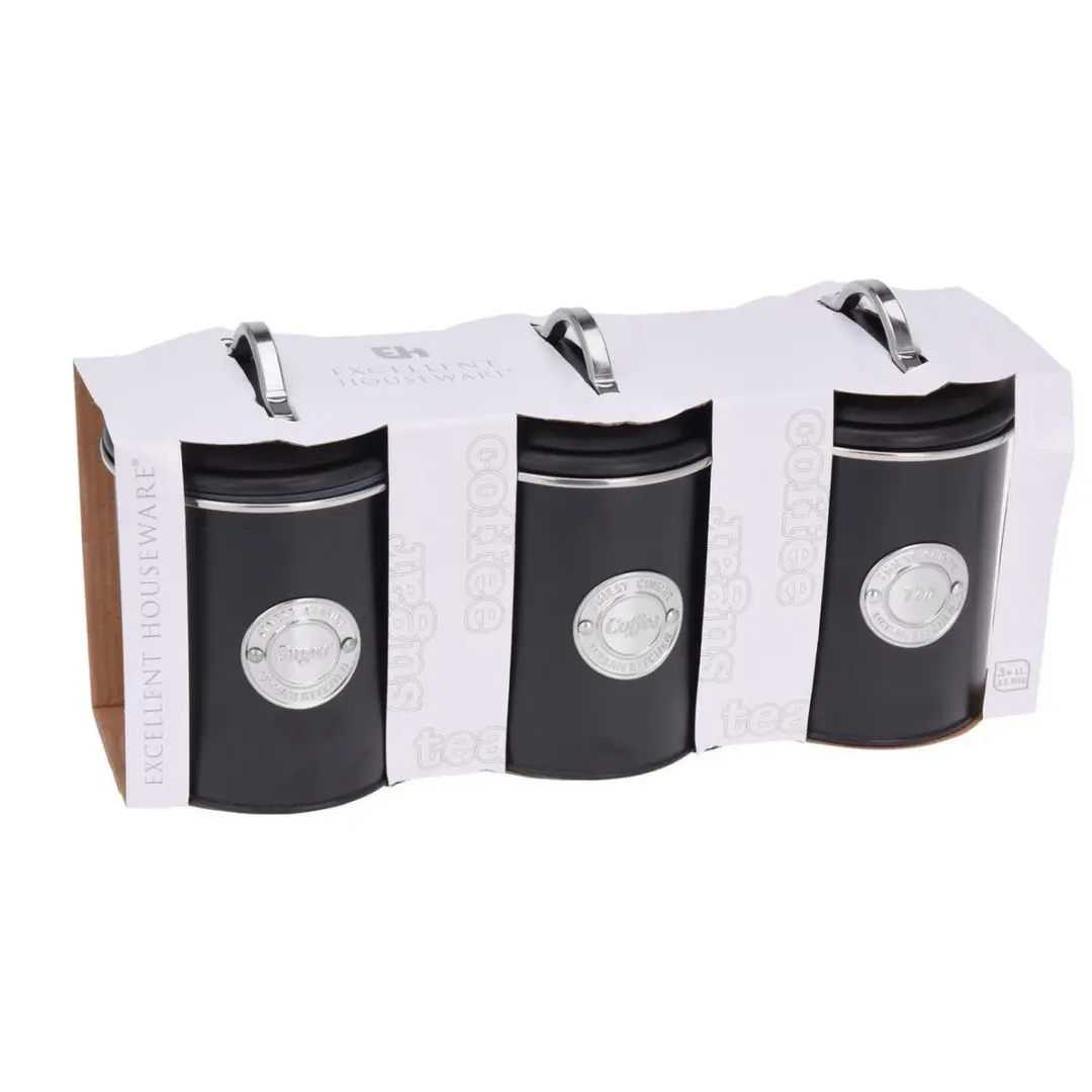 Excellent Houseware Voorraadbussen Set - 3 Stuks Zwart