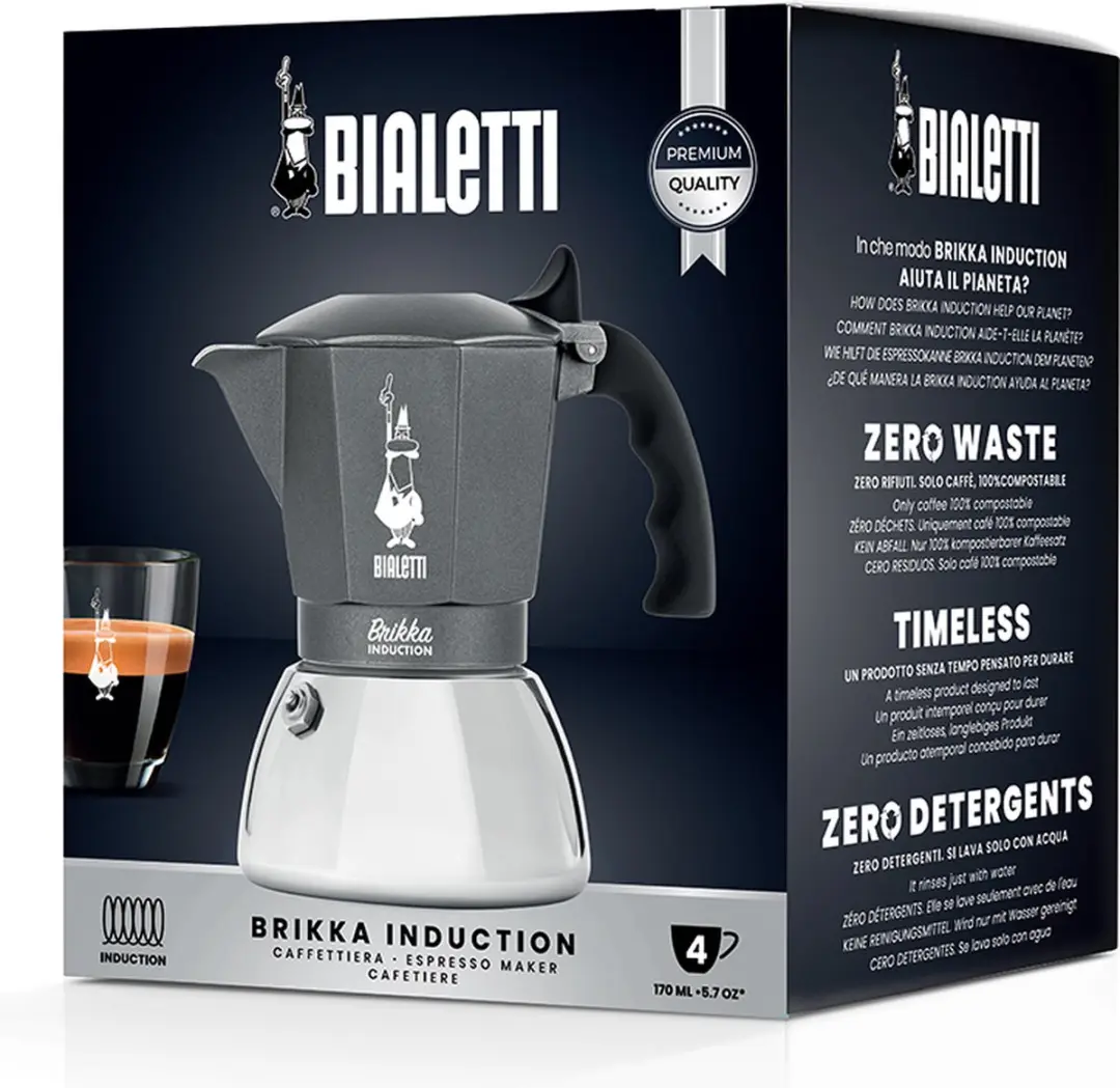 Bialetti Brikka Induction 4 Koppen Espressomachine - Zwart/RVS