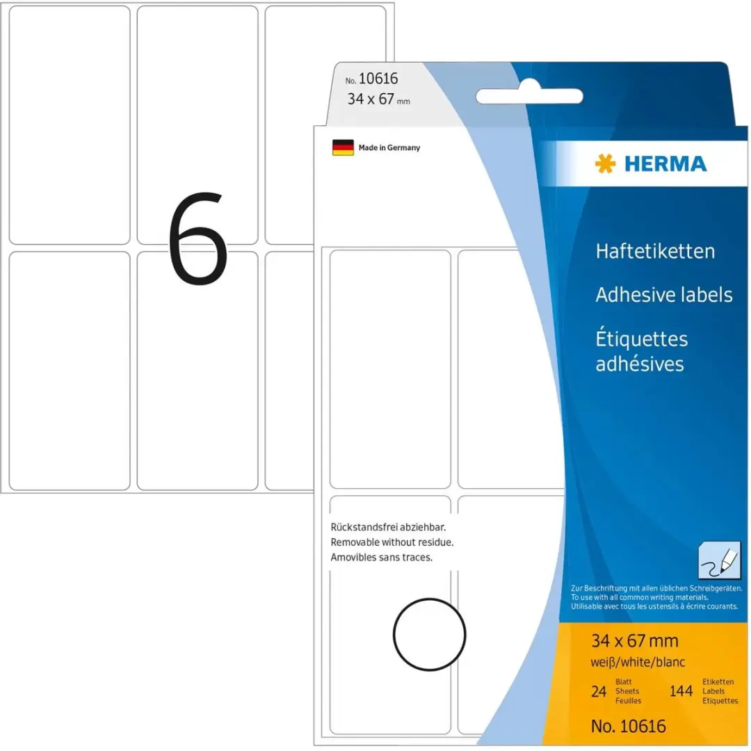 Herma Weckpotetiketten 34x67mm - 144 Stuks - Wit Krijtbord