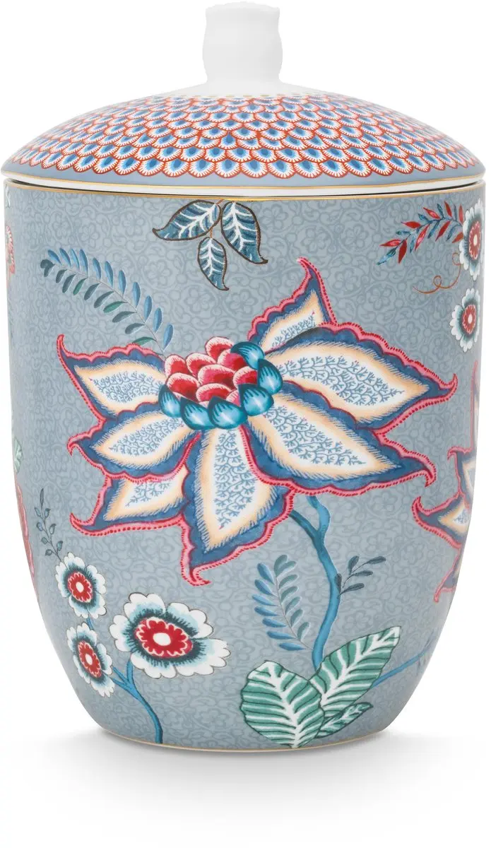 Pip Studio Flower Festival Voorraadpot Lichtblauw Porselein 1,5L