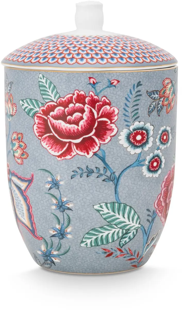Pip Studio Flower Festival Voorraadpot Lichtblauw Porselein 1,5L