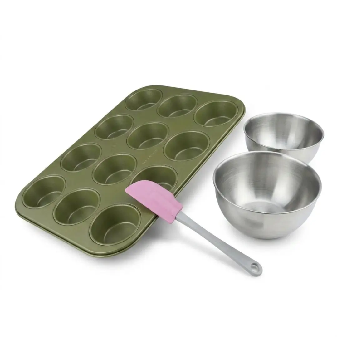 Zenker Bakkerset Muffins 12-delig - 2 Mengkommen & Spatel - Groen