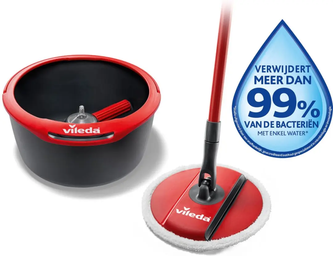 Vileda Spin&Clean Mopset - 3L - Zwart/Rood
