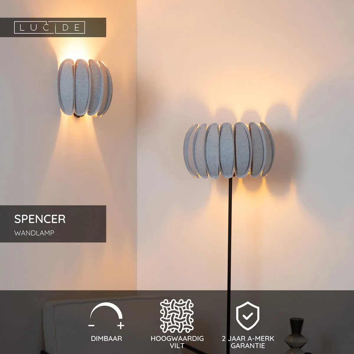 Lucide Spencer Wandlamp E27 - Grijs