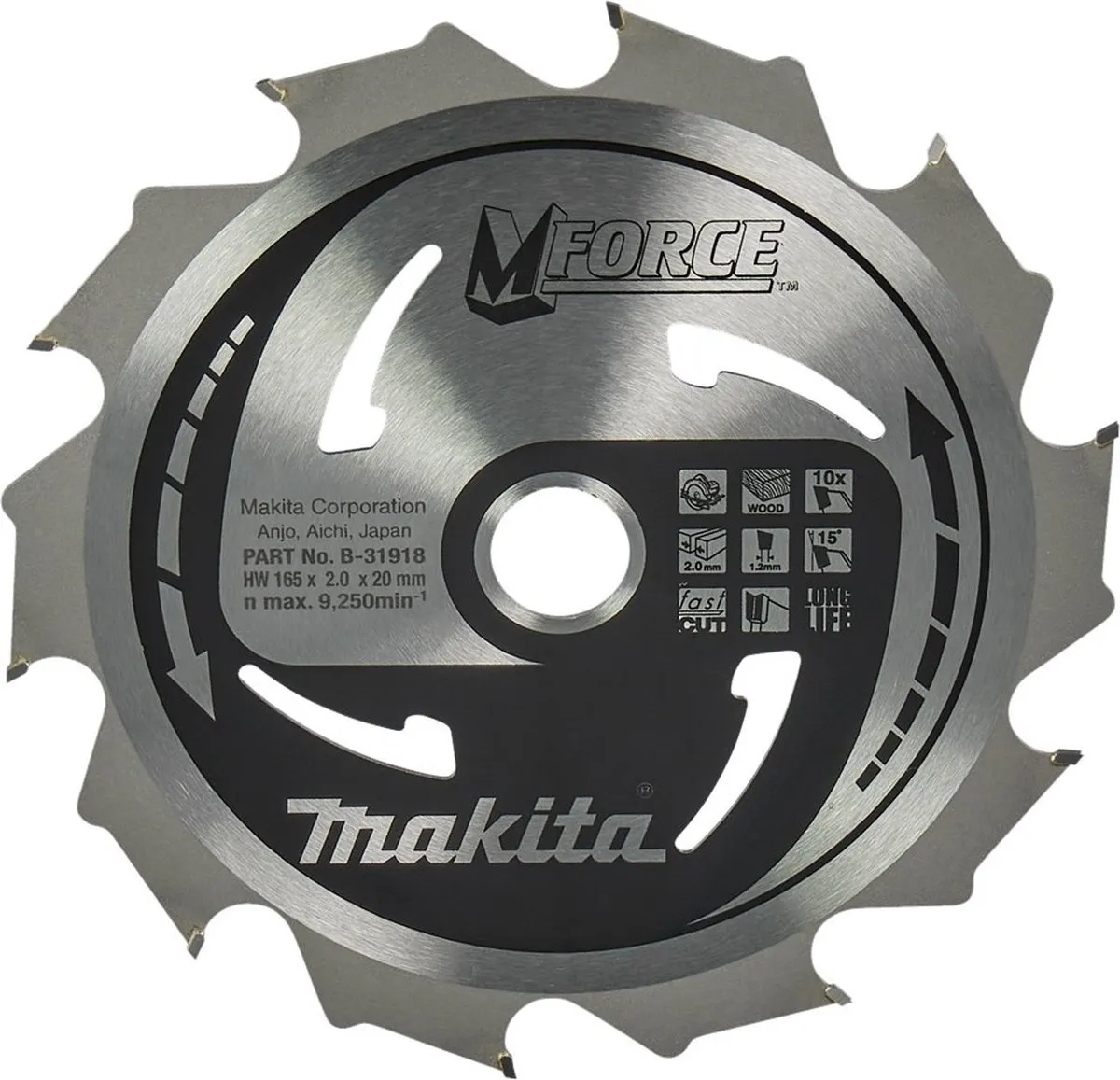 Makita Mforce Cirkelzaagblad B-31918 - Ø165mm 10T - afbeelding 2 van 2