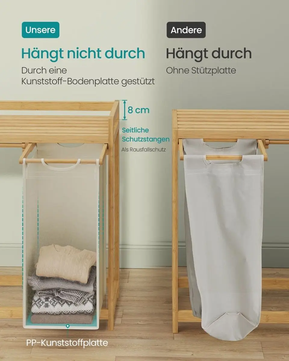 Songmics Wasmand 3 Vakken 150L - 94x33x78cm Crèmewit