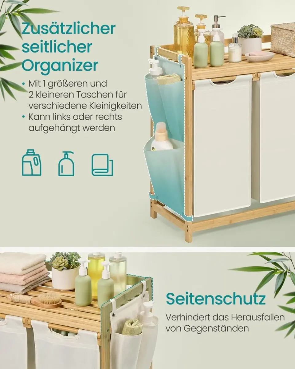 Songmics Wasmand 3 Vakken 150L - 94x33x78cm Crèmewit