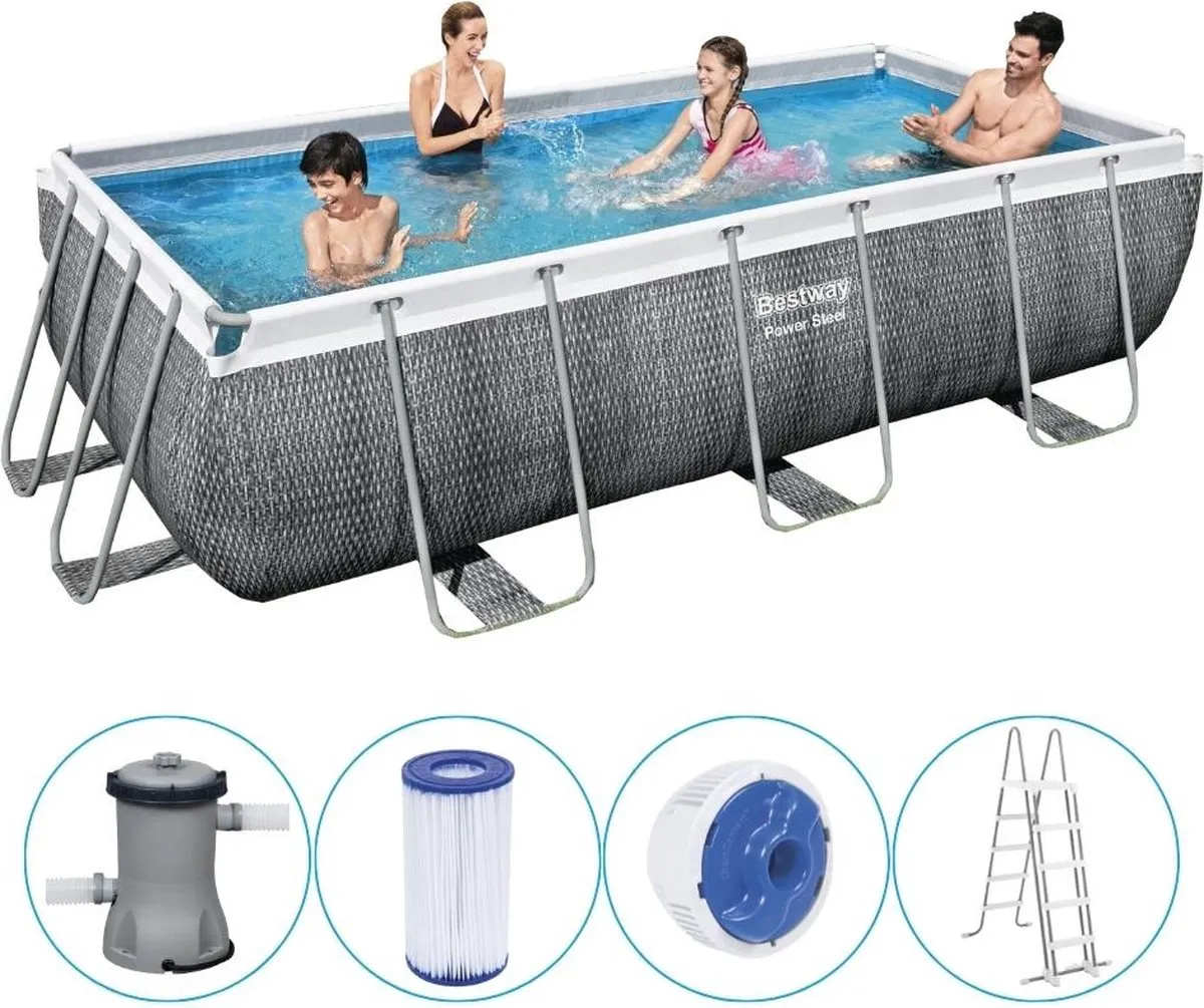 Bestway Power Steel 56721 Opzetzwembad - 6478L - 404x201x100cm - Grijs