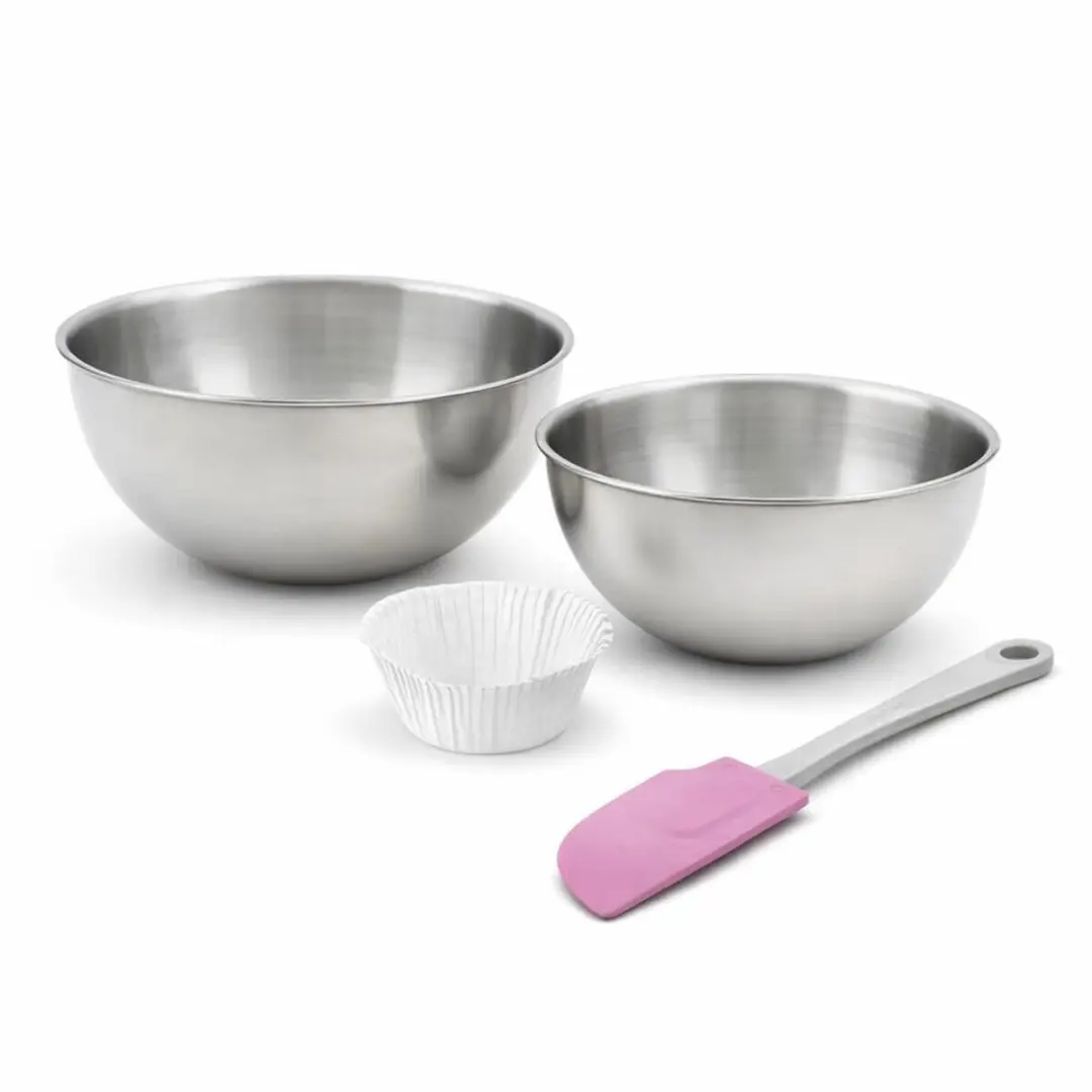 Zenker Muffinvormpjes Set 30 Stuks - 2 Mengkommen & Spatel - Wit/Lila/RVS