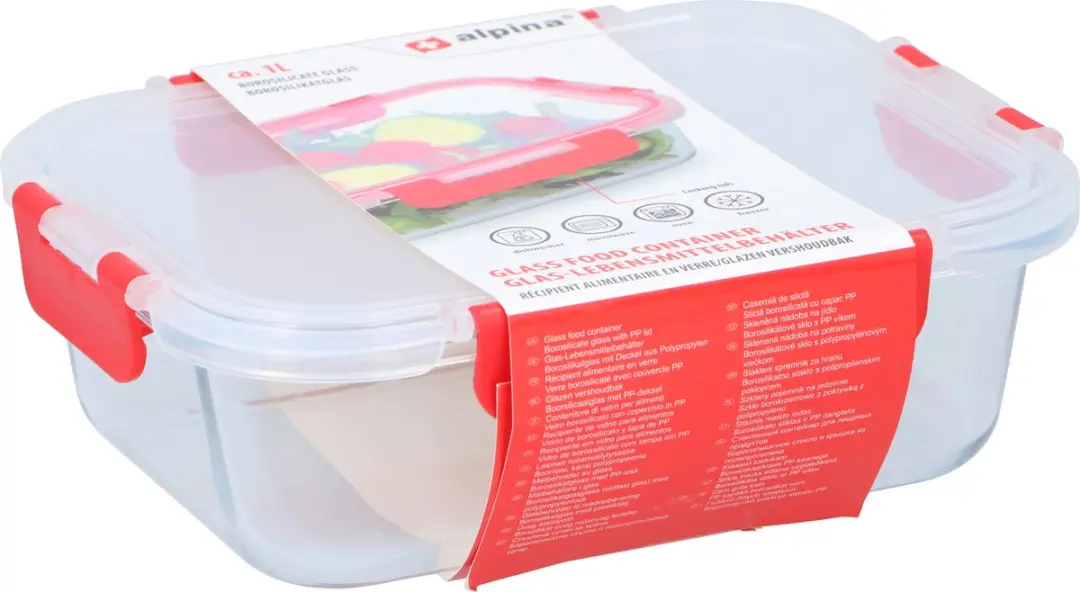 Alpina Vershouddoos Glas - 1 Liter - 13 Vakken - Transparant/Rood