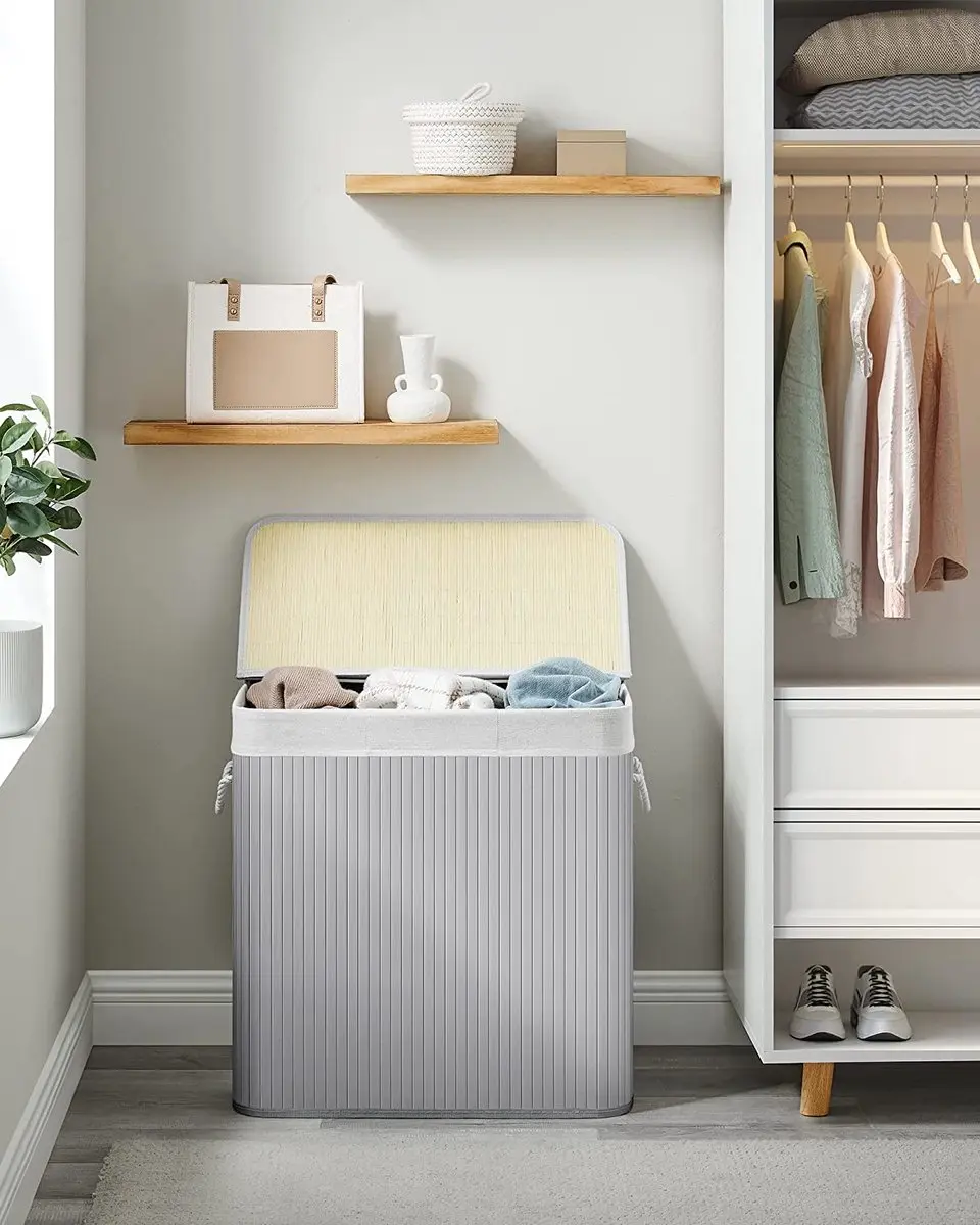 Songmics Wasmand 3 Compartimenten 150L - Grijs