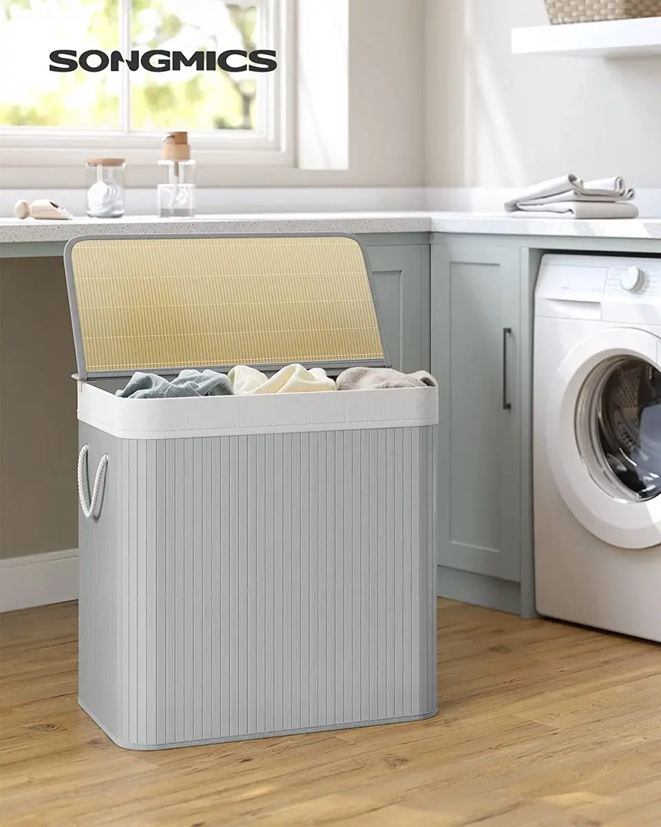 Songmics Wasmand 3 Compartimenten 150L - Grijs