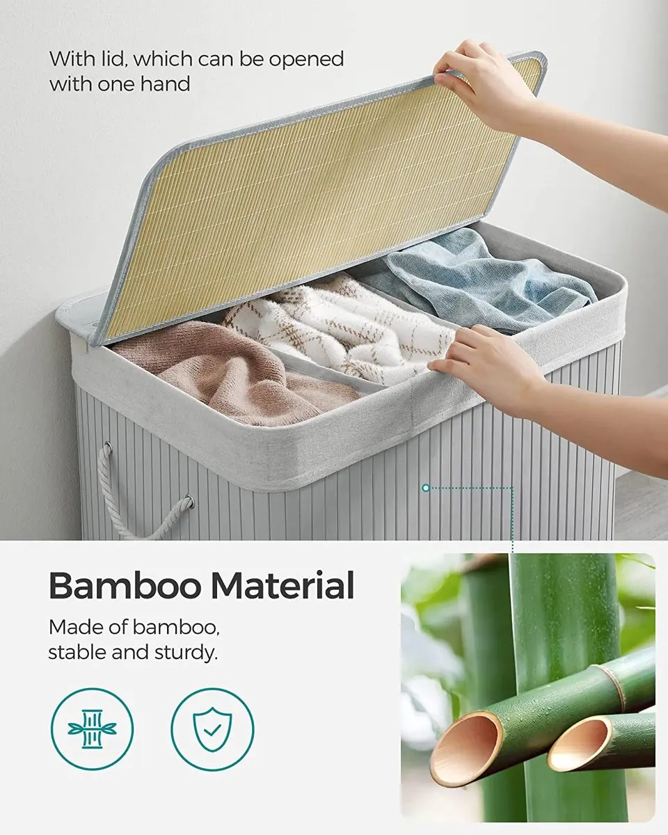 Songmics Wasmand 3 Compartimenten 150L - Grijs
