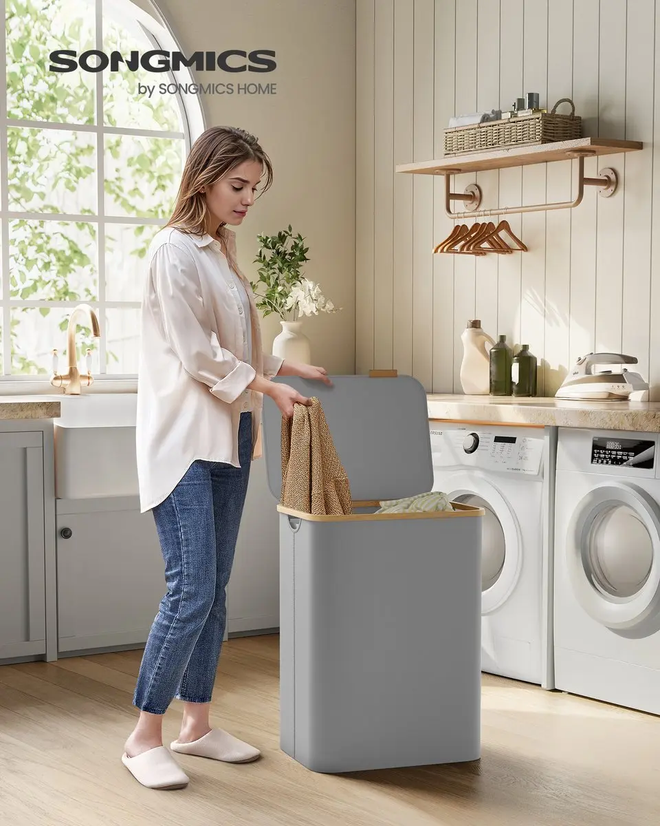 Songmics LCB513G01 Wasmand 130L - 4 Vakken - Opvouwbaar