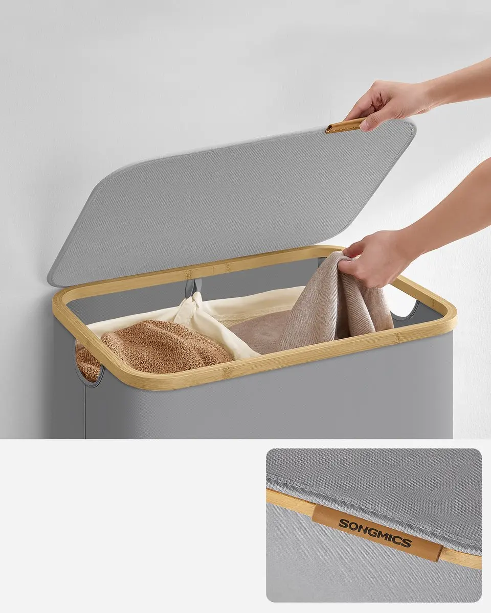 Songmics LCB513G01 Wasmand 130L - 4 Vakken - Opvouwbaar
