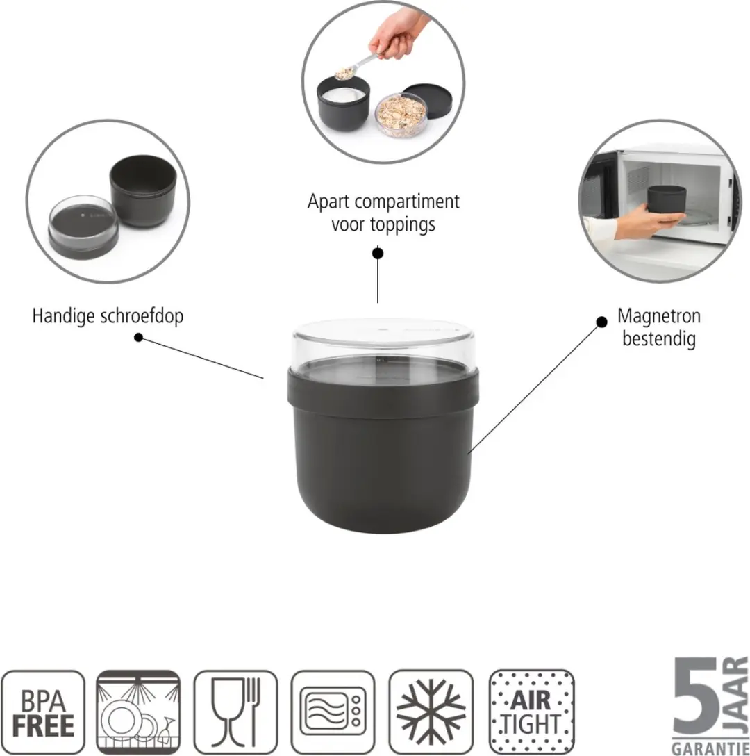 Brabantia Make & Take Yoghurtbeker To Go 500ml - 2-delig - Dark Grey
