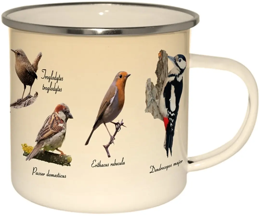 Esschert Design Mok Vogels 500ml RVS - Crème - afbeelding 6 van 6
