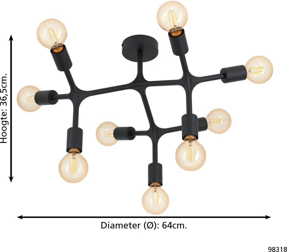 Eglo Bocadella Plafondlamp E27 - 12 Lichtpunten - Ø64cm - Zwart - afbeelding 6 van 6