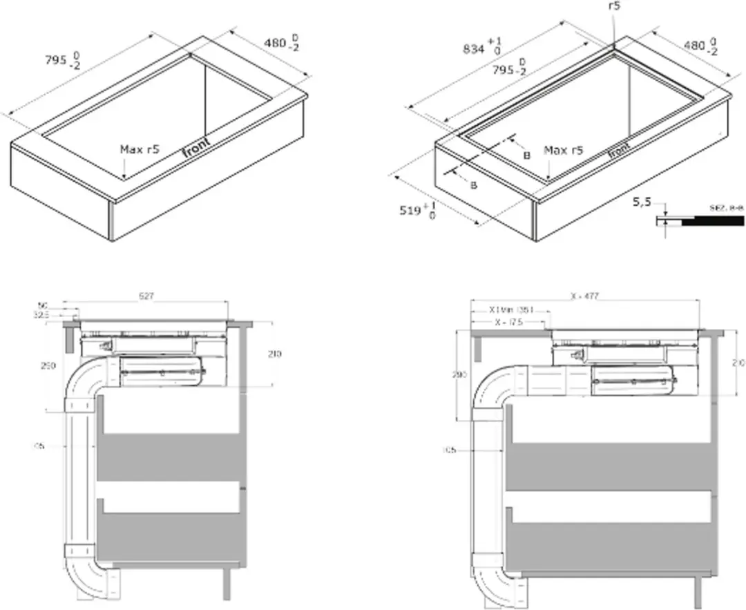 Boretti MLIH83 Inductiekookplaat met Afzuiging 83cm - Zwart